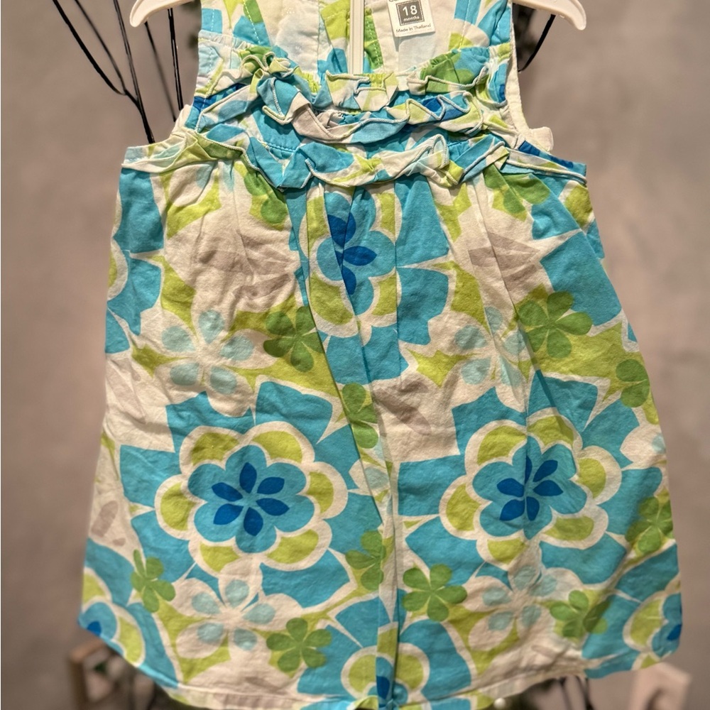 Floral Sleeveless Dress in Blue and Green